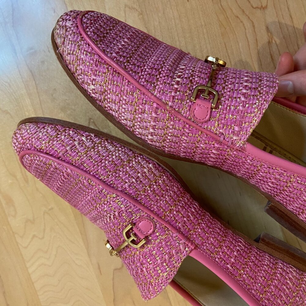 Sam Edelman Pink Tweed Loafers with Gold Hardware - Picture 5 of 8